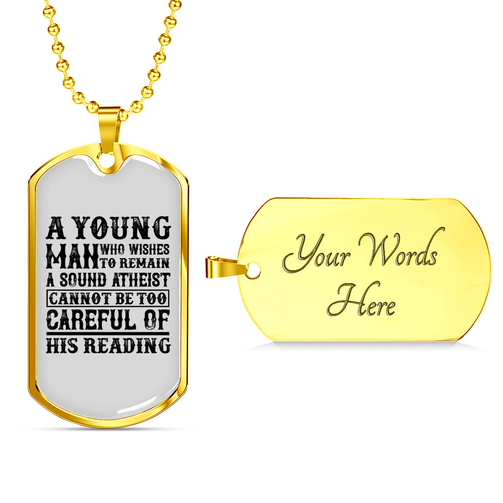 Young Man Atheist Christian Necklace Stainless Steel Or 18k Gold Dog Tag 24 Cha 63$